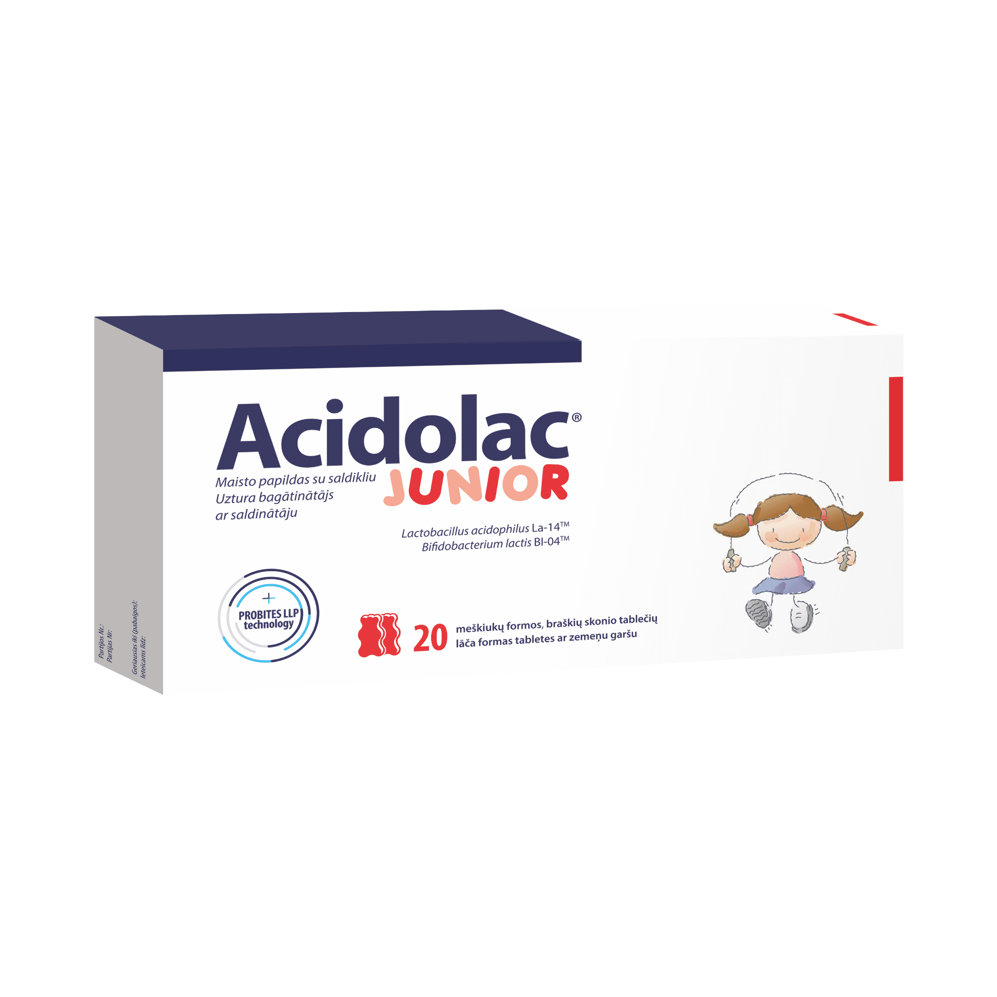ACIDOLAC Junior braškių skonio meškiuko formos tabletės N20 ACIDOLAC Junior braškių skonio meškiuko formos tabletės N20