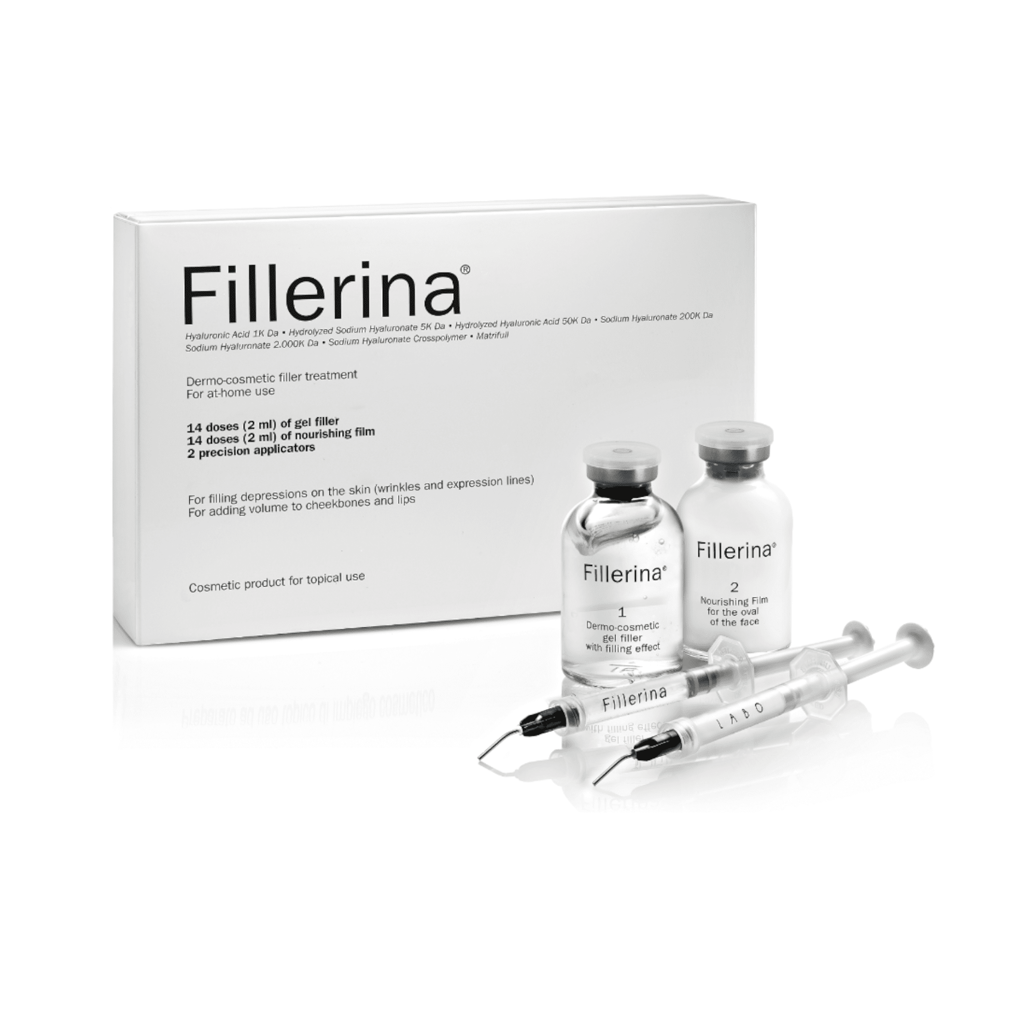 FILLERINA 14 dienų kosmetinio užpildo rinkinys su 6 hialurono rūgštimis ir peptidais, 2 lygis, 2x30 ml, N1