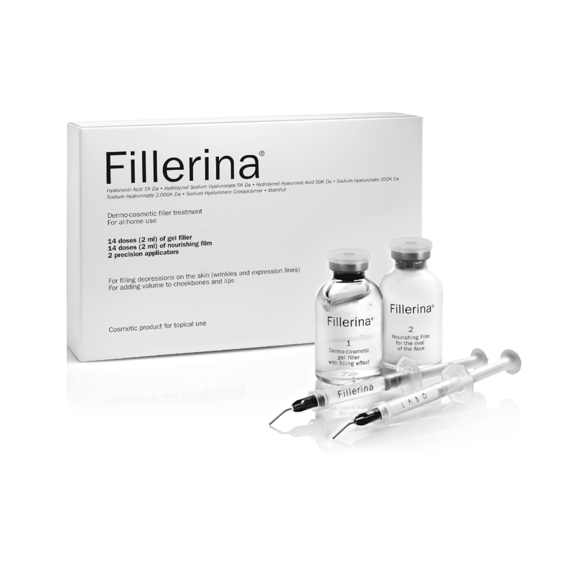 FILLERINA 14 dienų kosmetinio užpildo rinkinys su 6 hialurono rūgštimis ir peptidais, 3 lygis, 2x30 ml, N1