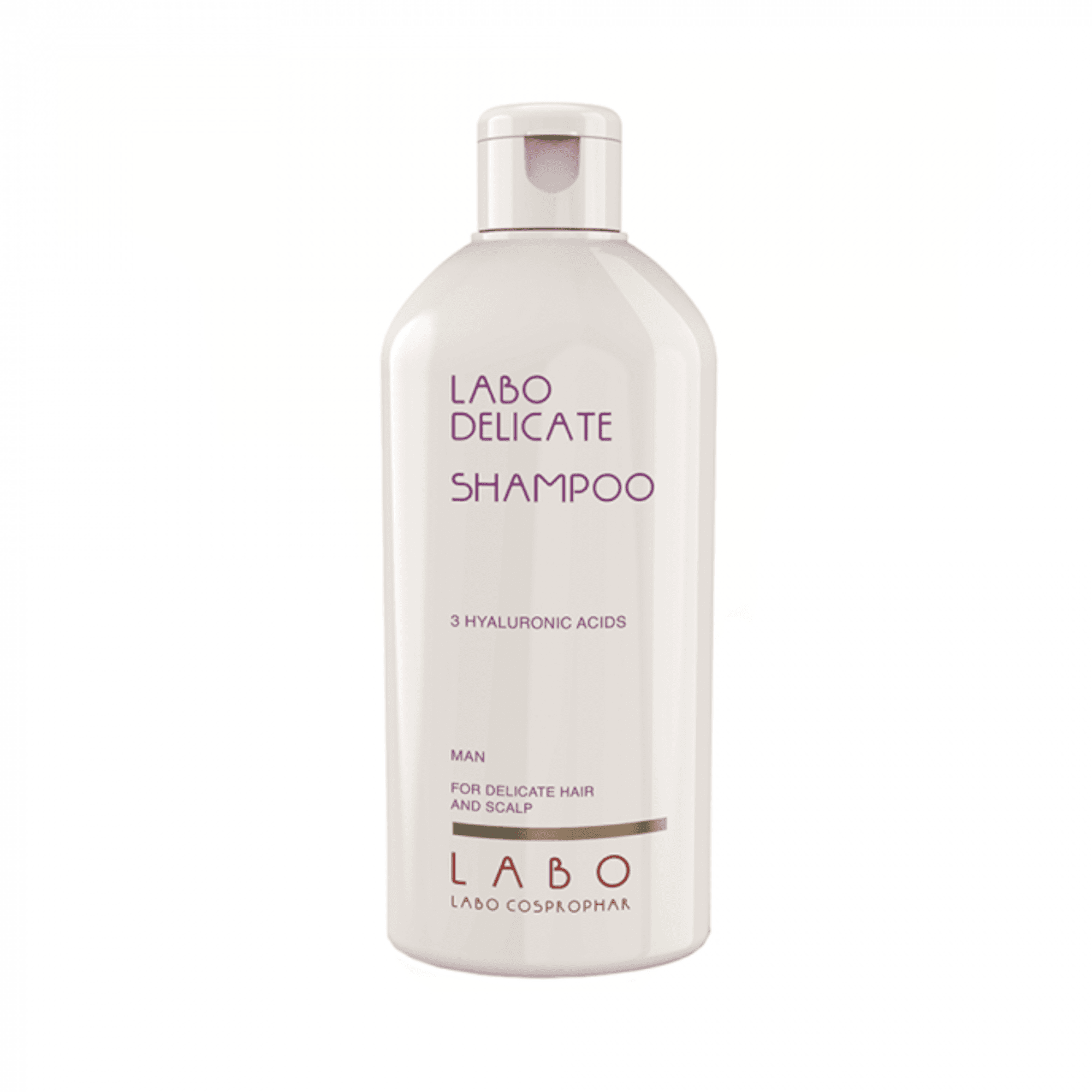 LABO DELICATE šampūnas jautriai galvos odai ir plaukams su 3 hialurono rūgštimis vyrams 200 ml