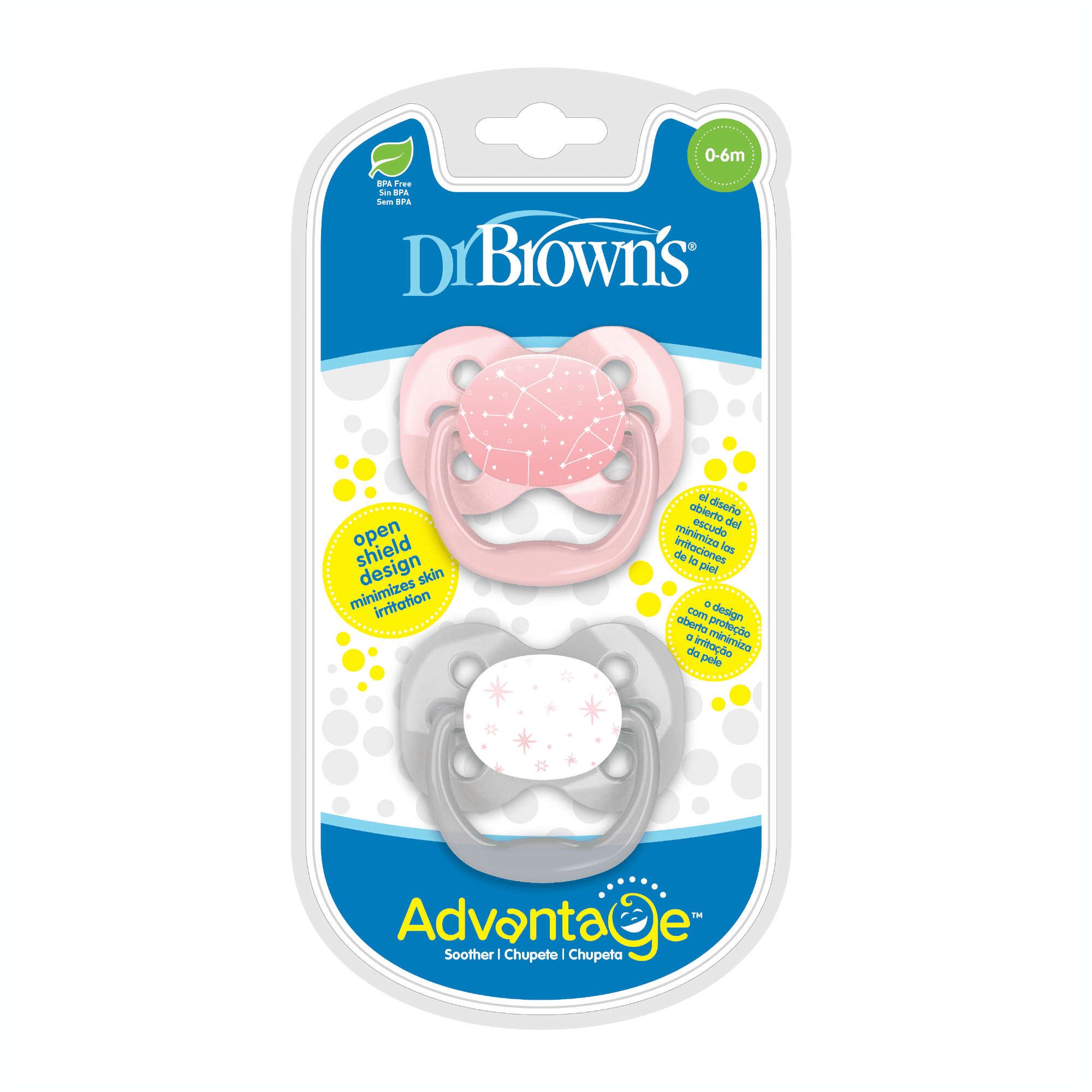 DR. BROWN'S dvipusiai čiulptukai ADVANTAGE, 0–6 mėn., rožiniai N2 DR. BROWN'S dvipusiai čiulptukai ADVANTAGE, 0–6 mėn., rožiniai N2