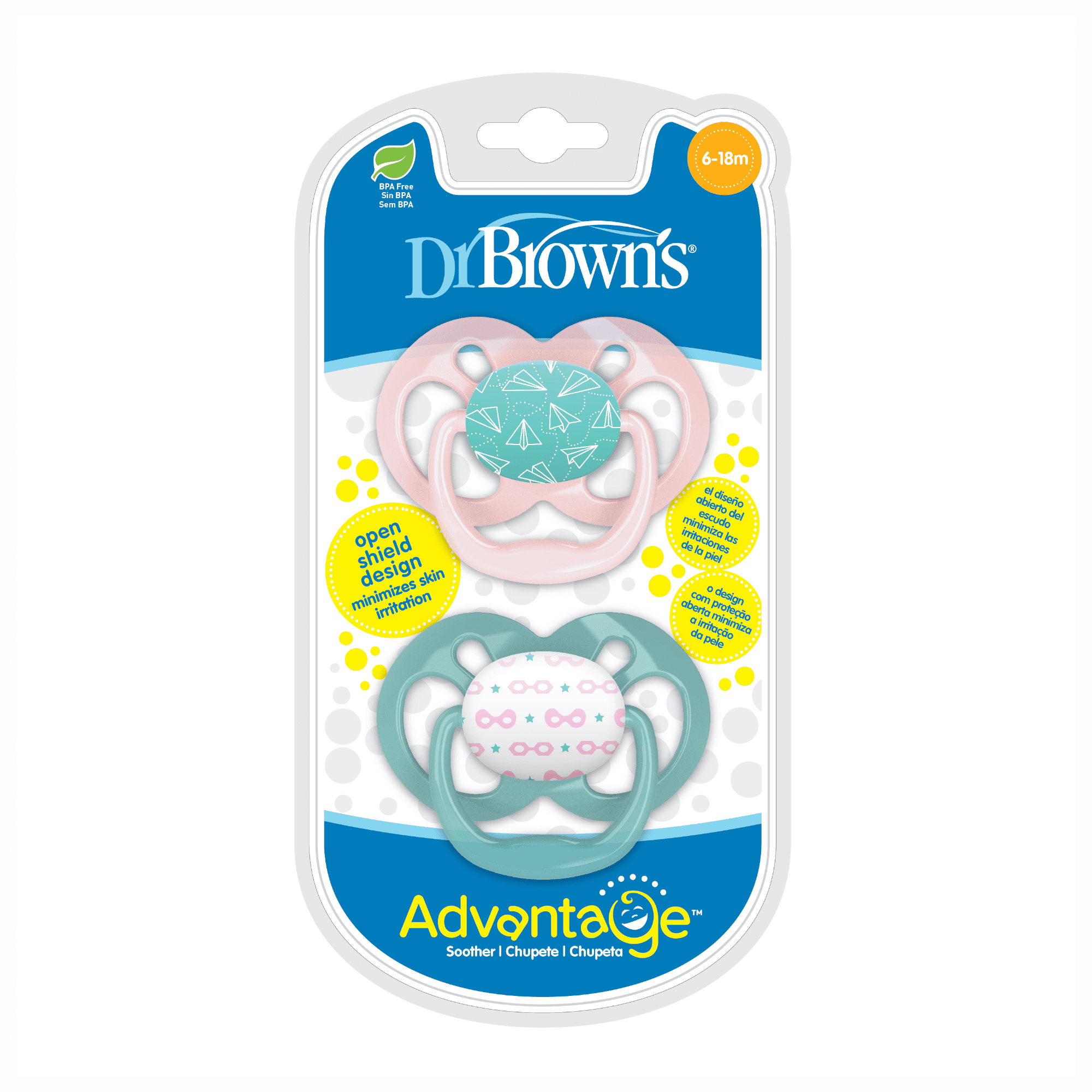 DR. BROWN'S dvipusiai čiulptukai ADVANTAGE, 6-18 mėn., rožiniai N2 DR. BROWN'S dvipusiai čiulptukai ADVANTAGE, 6-18 mėn., rožiniai N2