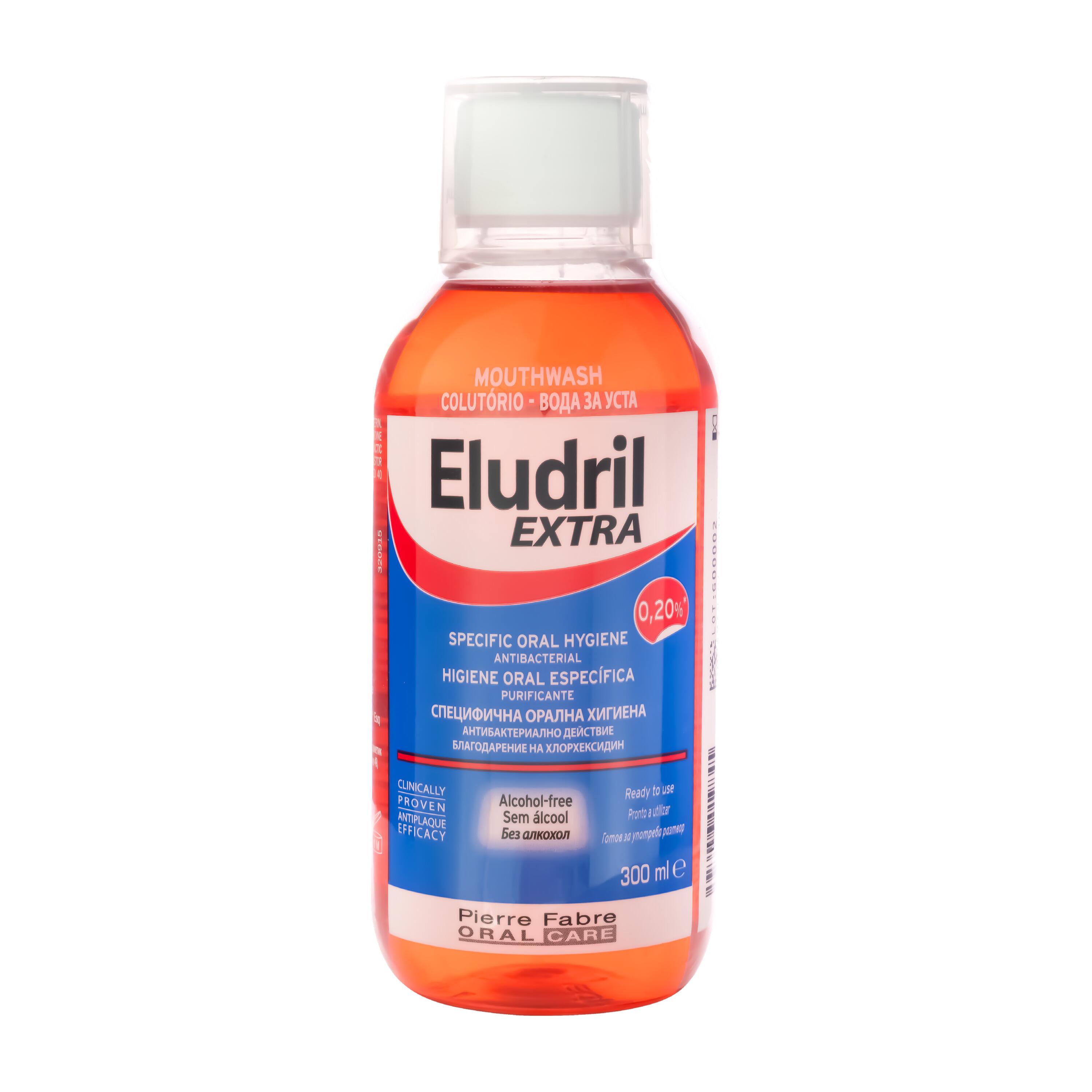 ELUDRIL burnos skalavimo skystis su 0,20% chlorheksidino EXTRA, nuo 6 m., 300 ml