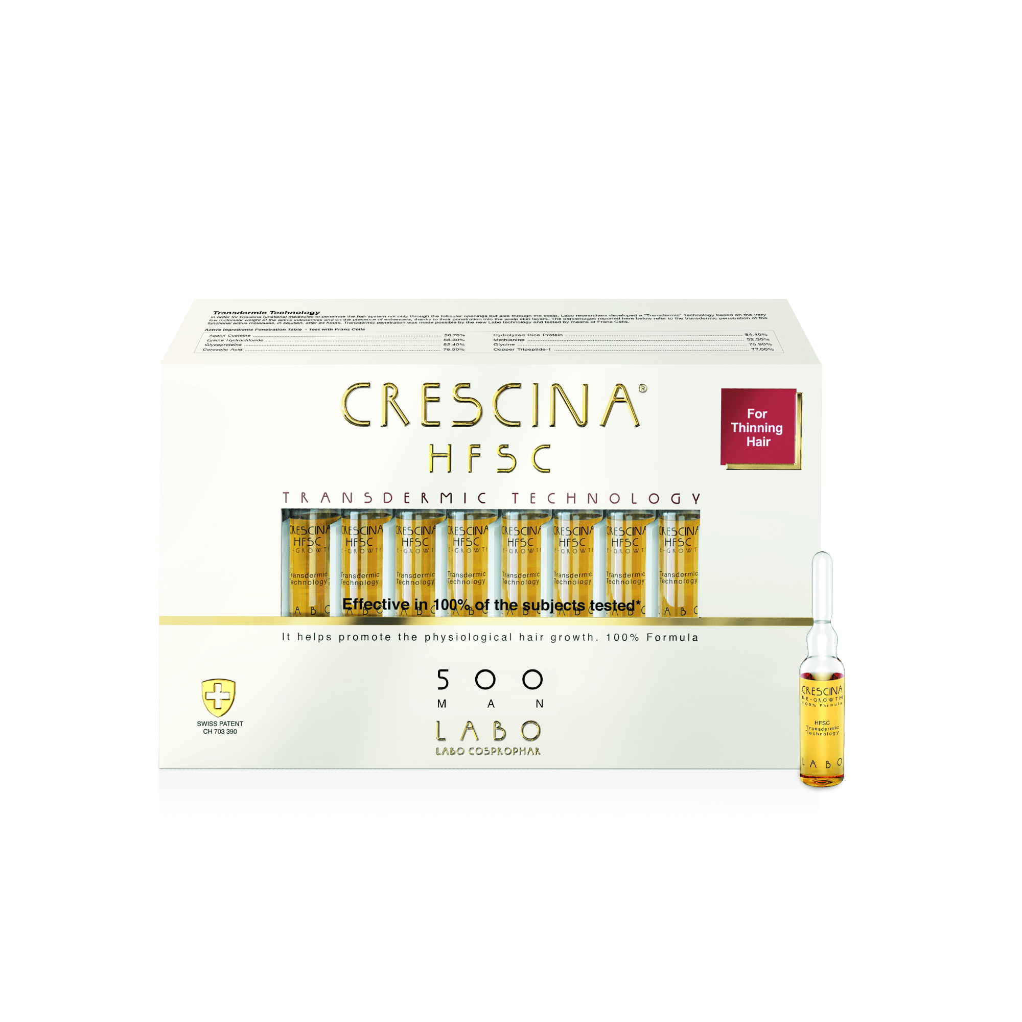 CRESCINA plaukų ataugimą skatinančios ampulės vyrams TRANSDERMIC RE-GROWTH HFSC 500, 3,5 ml, N20