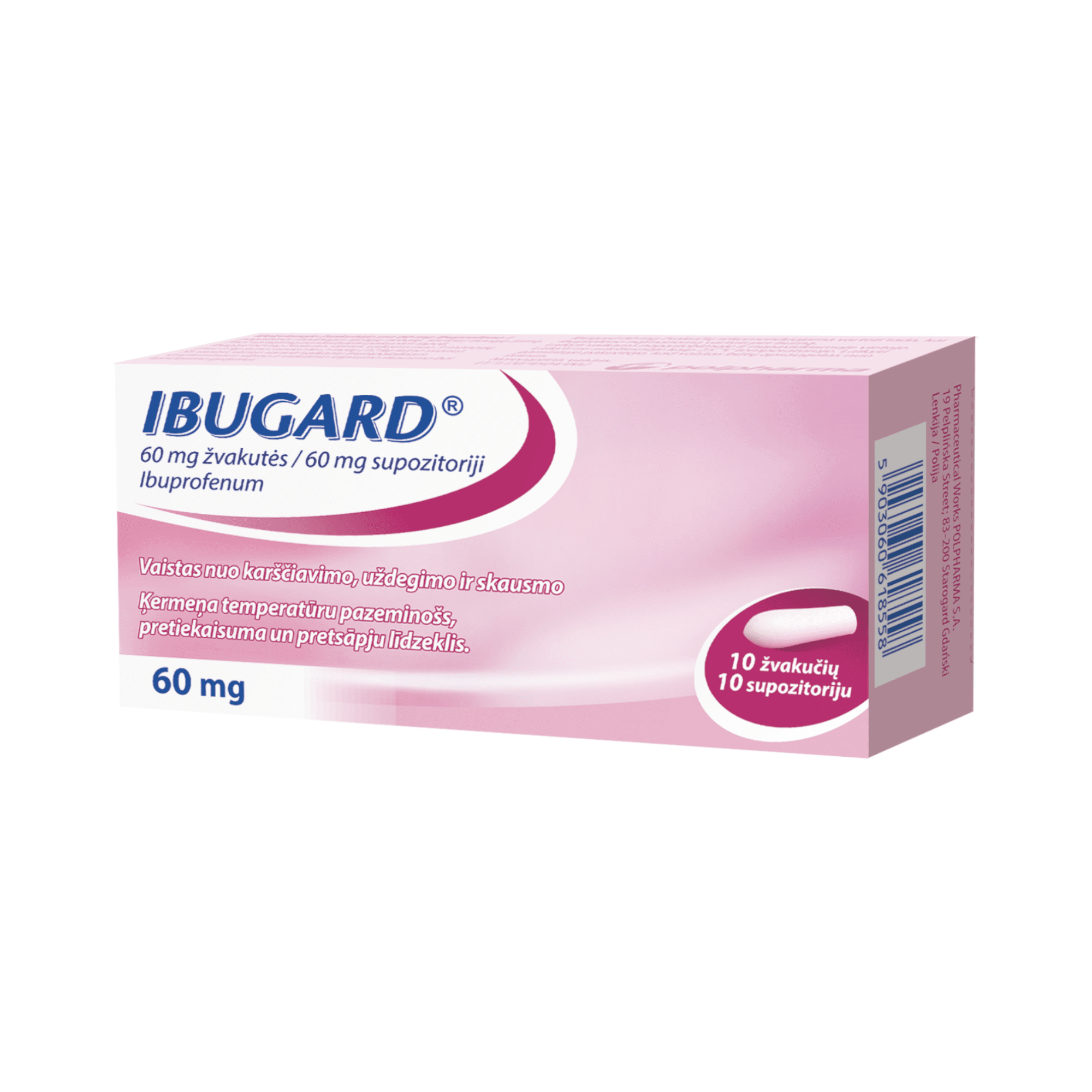 Ibugard 60 mg žvakutės N10 Ibugard 60 mg žvakutės N10