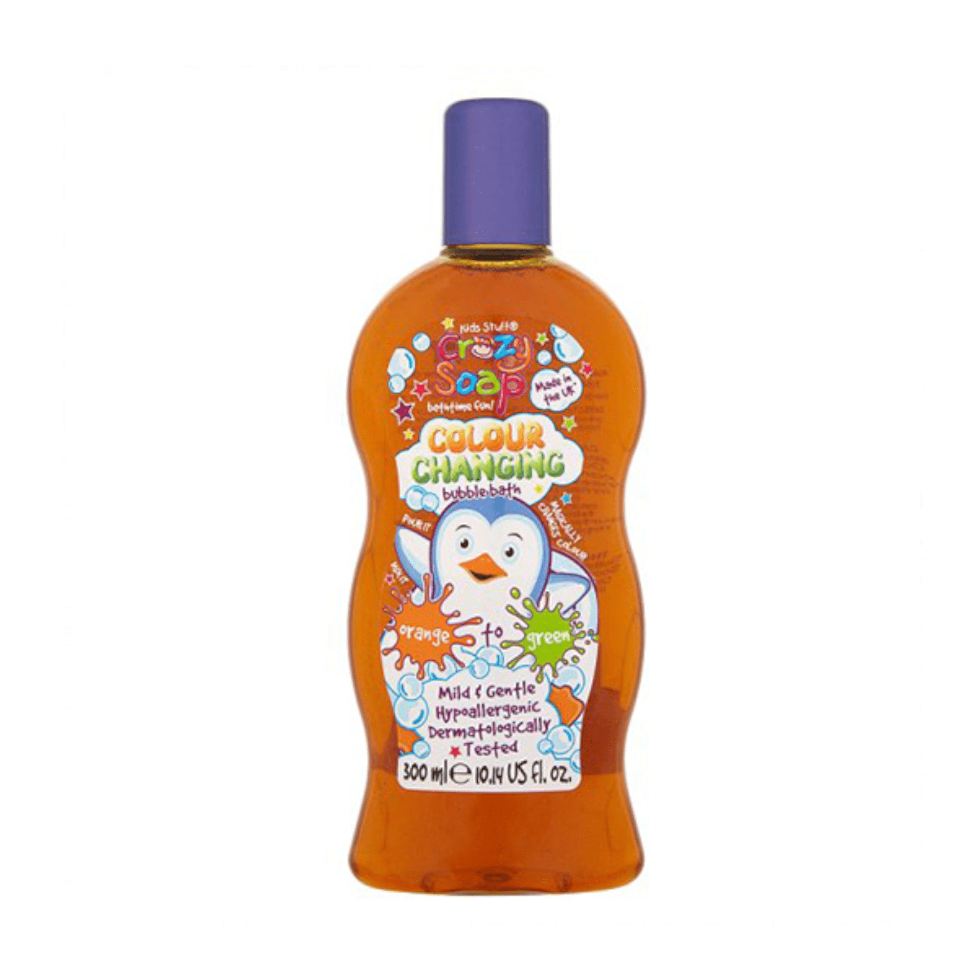 KIDS STUFF iš oranžinės į žalią spalvą keičiantis vonios skystis CRAZY COLOUR CHANGING ORANGE TO GREEN 300 ml
