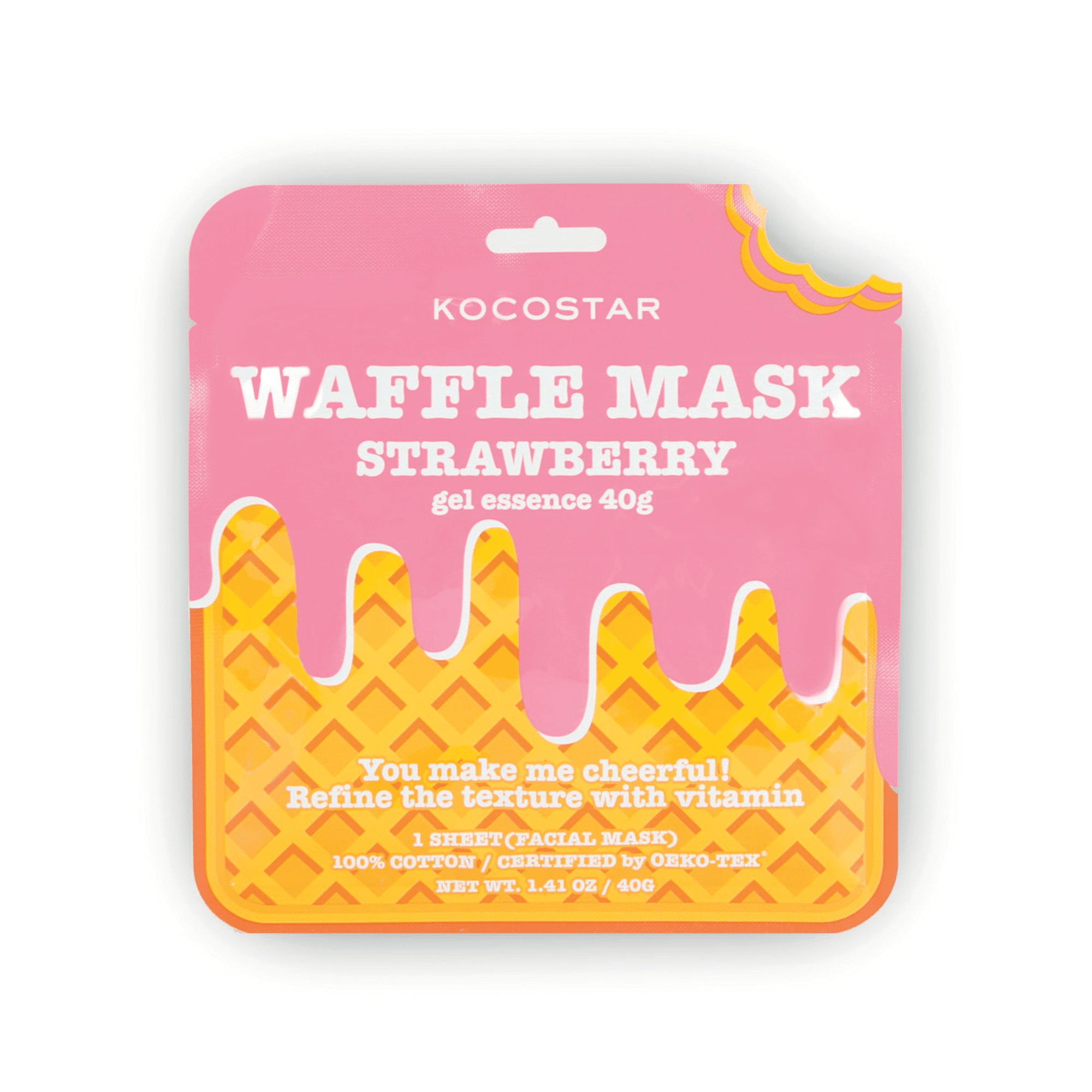 KOCOSTAR gaivinanti lakštinė veido kaukė WAFFLE STRAWBERRY 40 g