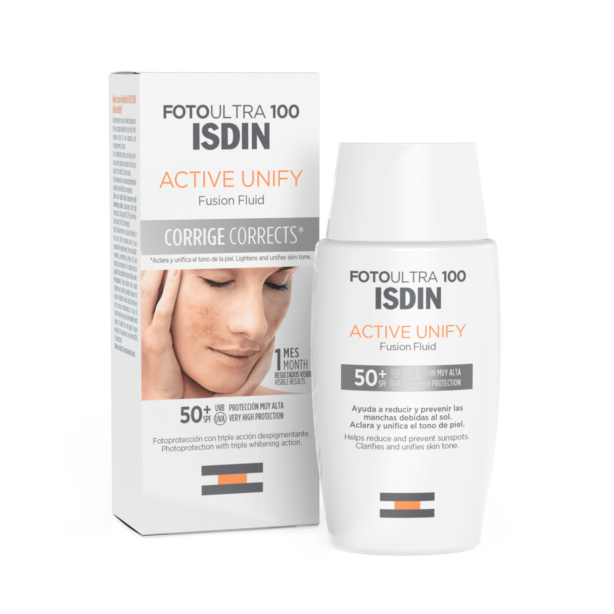 ISDIN pigmentines dėmes šviesinantis apsauginis fluidas nuo saulės FotoUltra 100, SPF50+, 50 ml