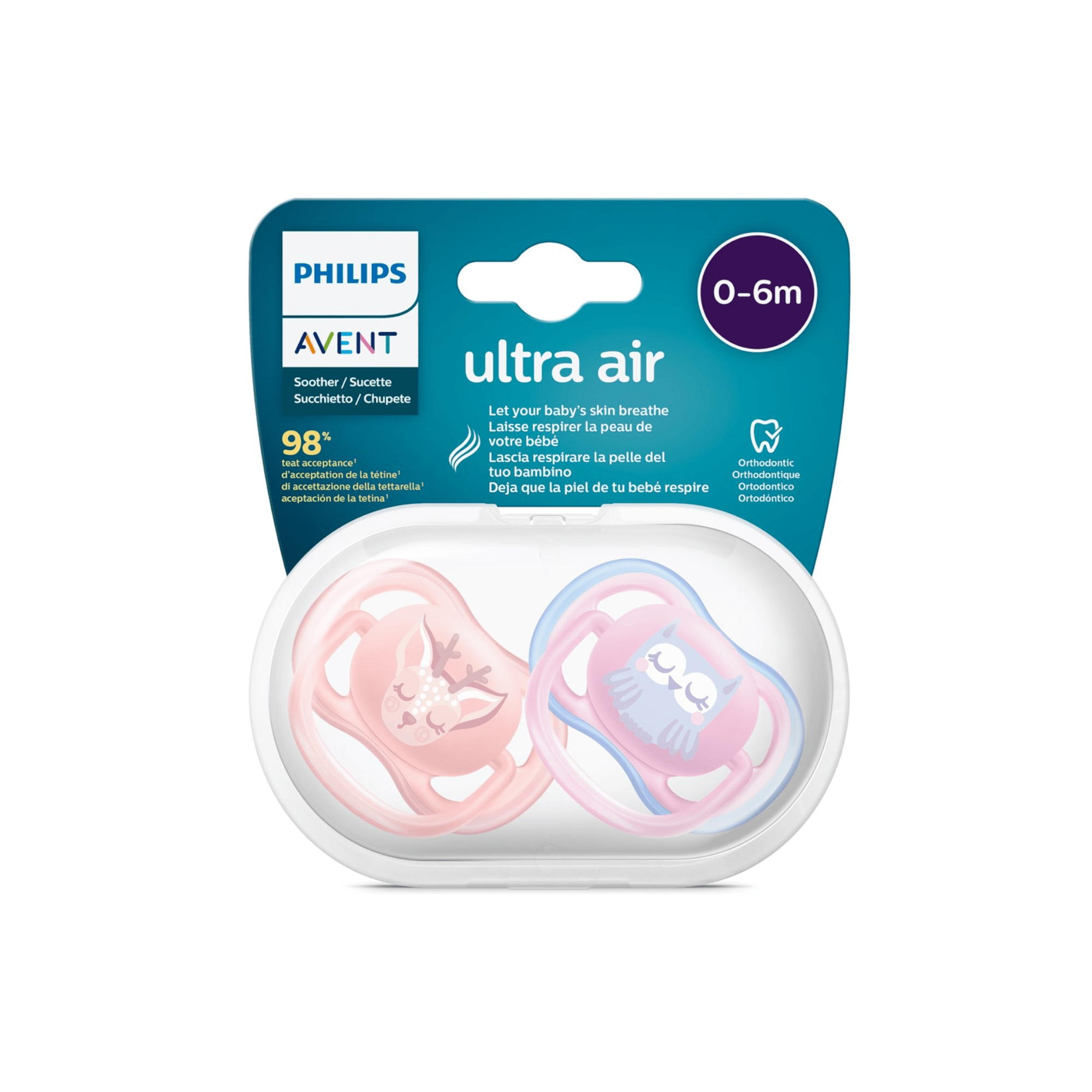 PHILIPS AVENT silikoninis čiulptukas Ultra Air M, dekoruotas, nuo 0-6 mėn, SCF343/20, N2