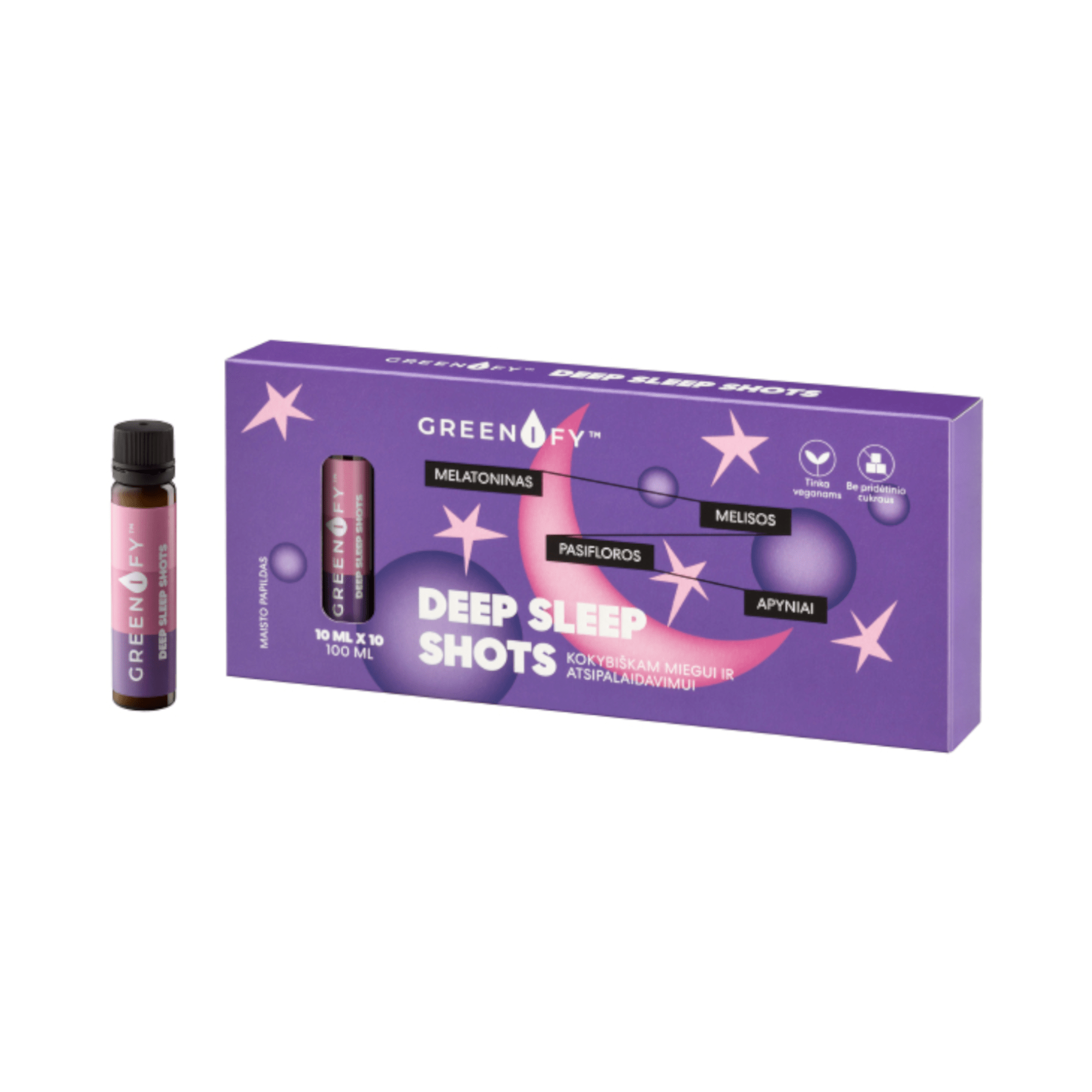 GREENIFY geriamosios dozės kokybiškam miegui ir atsipalaidavimui DEEP SLEEP SHOTS N10