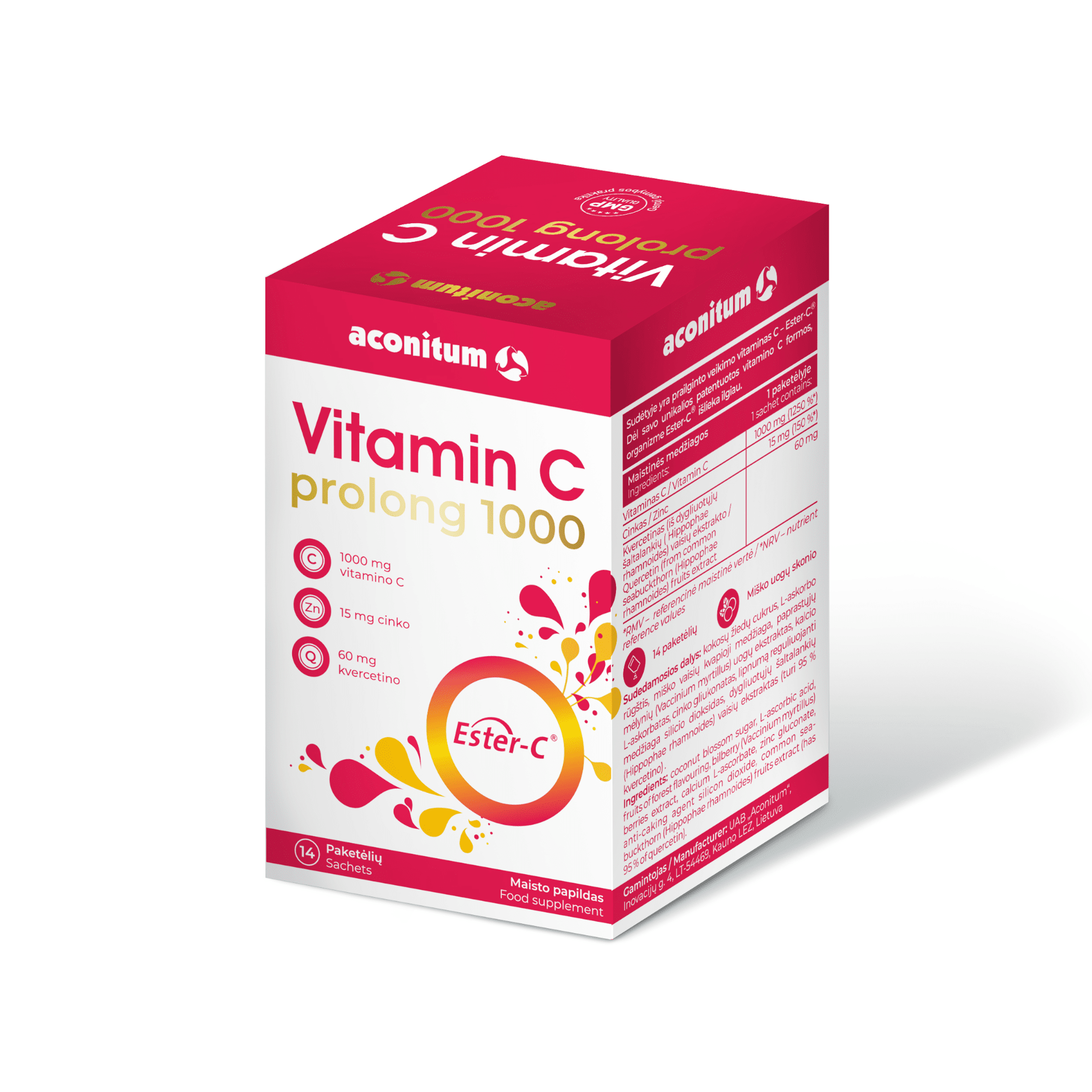 Aconitum paketėliai Vitamin C prolong 1000, N14 Aconitum paketėliai Vitamin C prolong 1000, N14