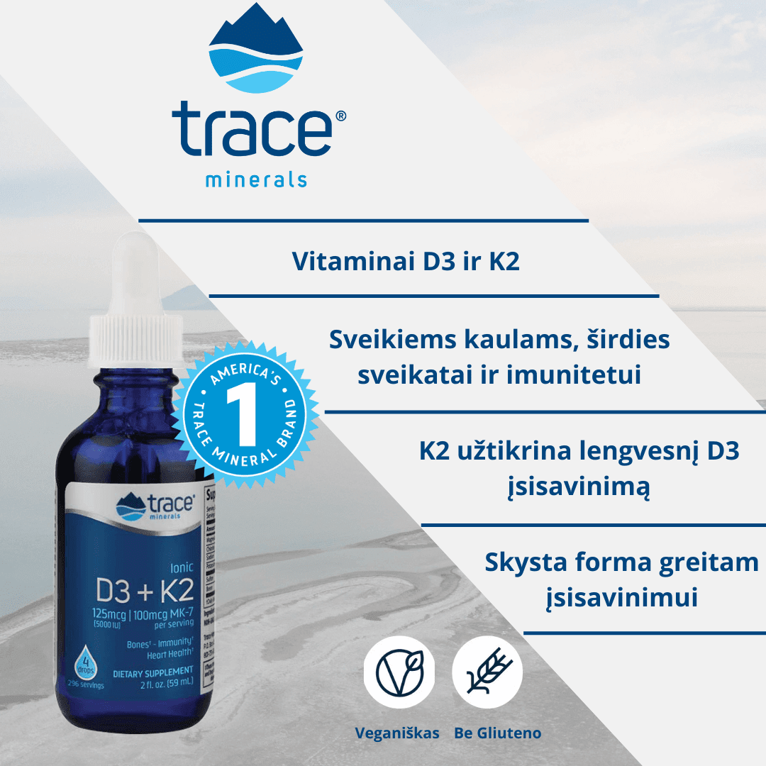 TRACE MINERALS Vitaminas D3 ir K2, 396 dozės 59 ML
