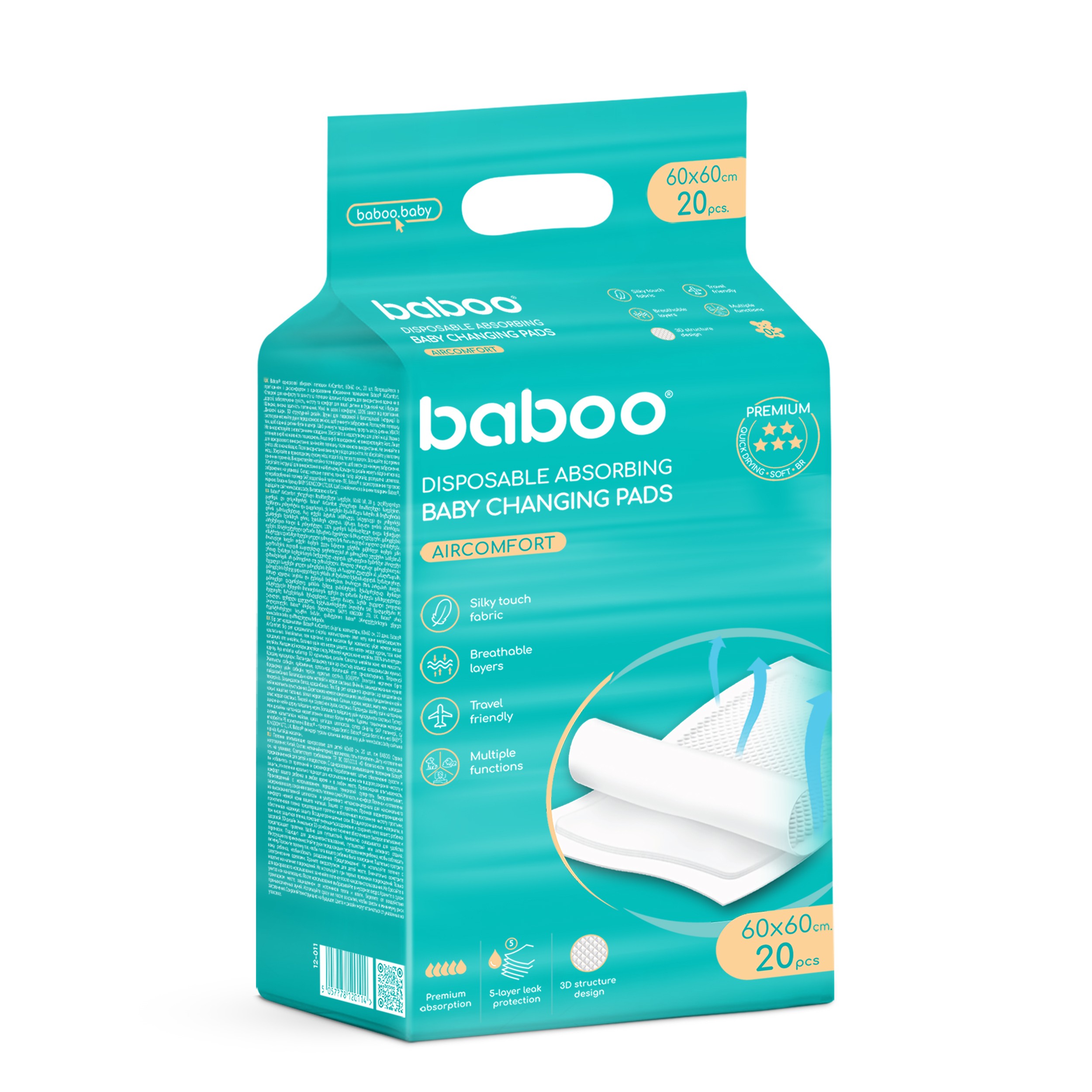 BABOO AirComfort vienkartiniai pervystymo paklotai, 60x60 cm, 20 vnt.