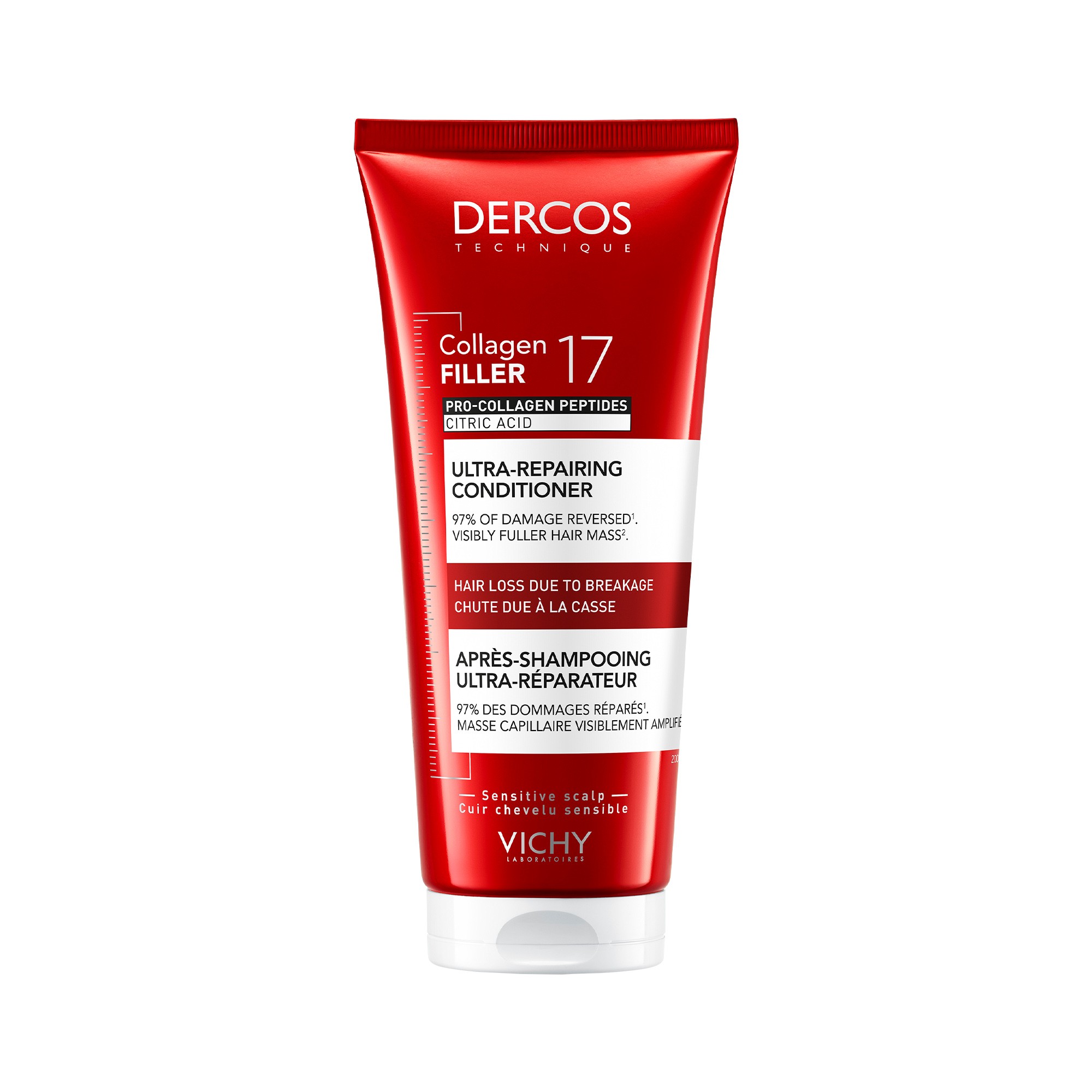 VICHY intensytvaus poveikio gaivinamasis plaukų kondicionierius DERCOS COLLAGEN 17 FILLER, 200 ml