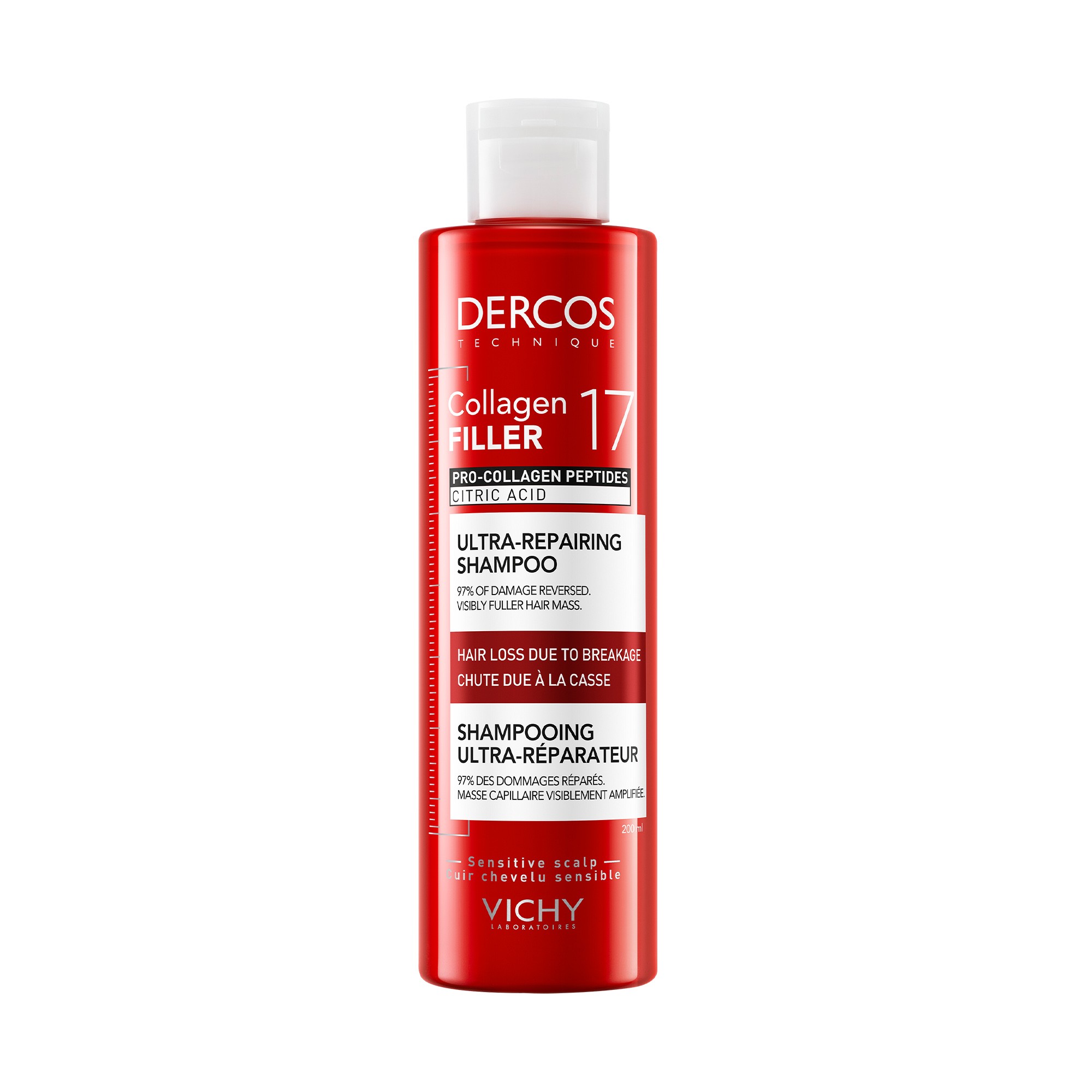 VICHY intensyvaus poveikios gaivinamasis šampūnas DERCOS COLLAGEN 17 FILLER, 200 ml