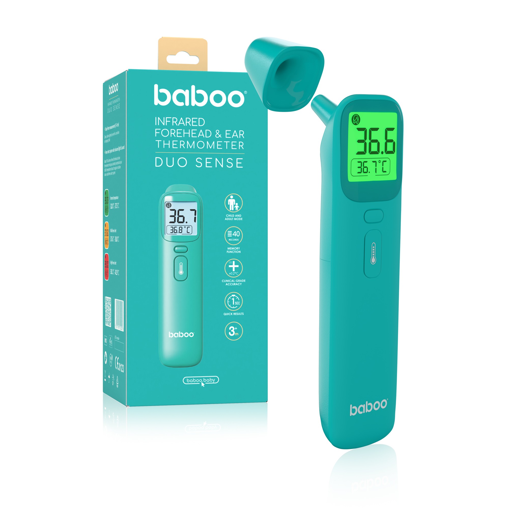 BABOO infraraudonųjų spindulių termometras Duo Sense, 3+ mėn, 1 vnt.