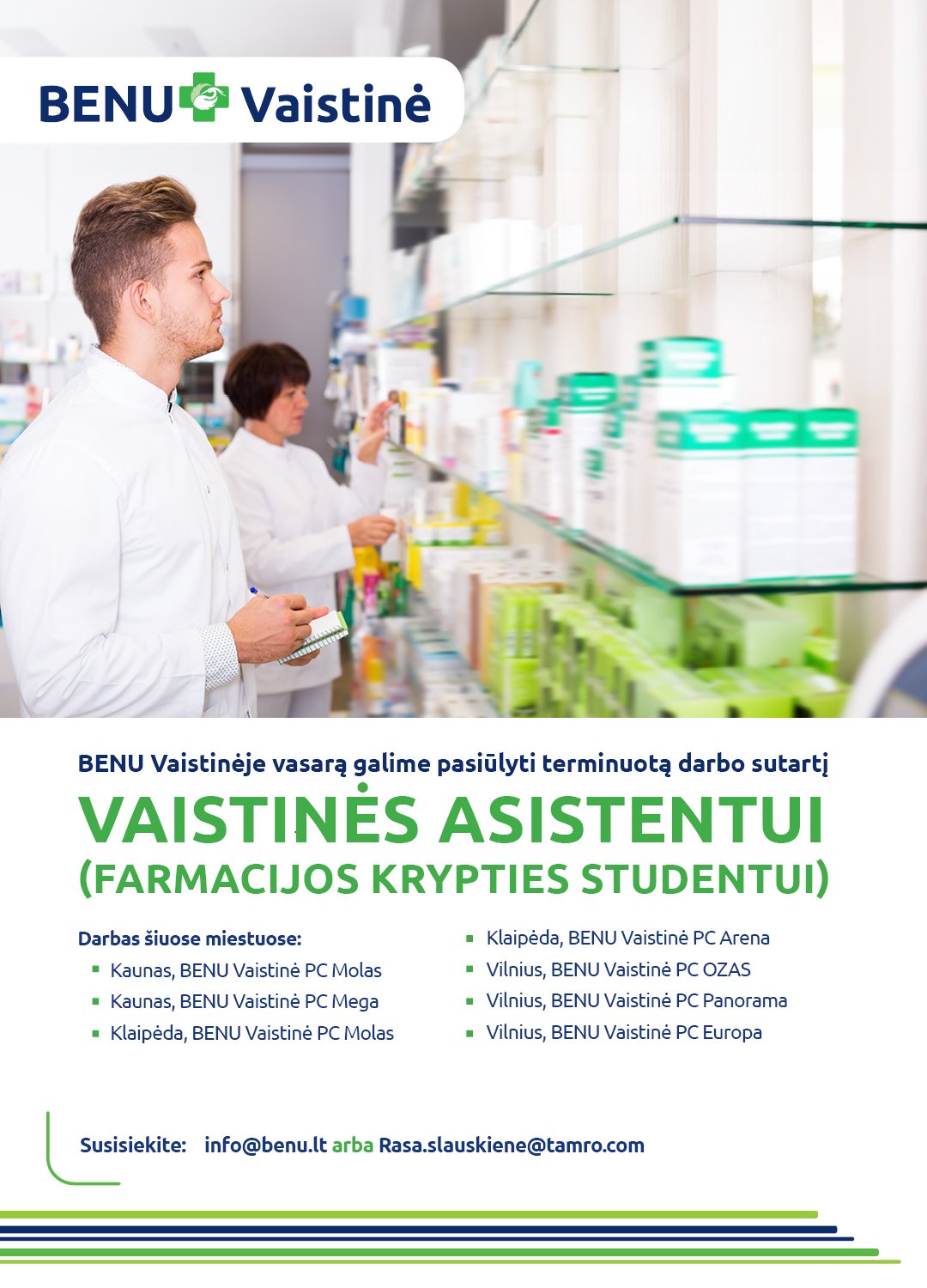 Terminuota darbo sutartis vaistinės asistentams vasarą